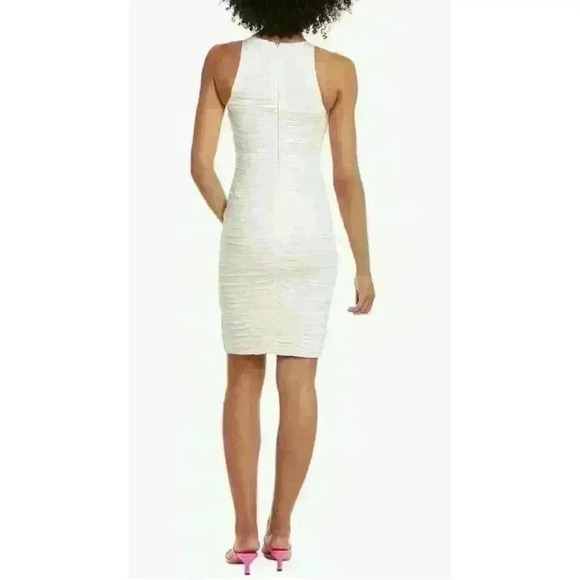 NWT Halston Heritage Women's Cocktail High Neck Fitted Ruched Dress, 6 - Picture 2 of 9